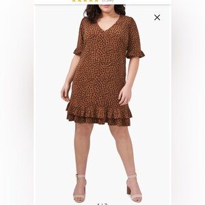 CeCe Leopard Print Ruffle Stretch Knit Dress Size 2X NWT